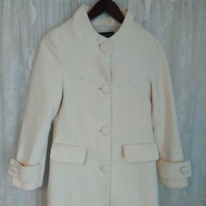 Retro cream faux fur lined coat